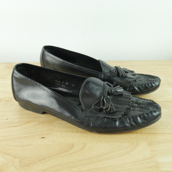 Cole Haan Mens 12 Black Leather Kiltie Tassel Loafers Vintage Italy Old Money main image 8